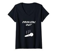 Femme Le Directeur à la Retraite Sort Son Micro de Retraite, Fin d'année drôle T-Shirt avec Col en V