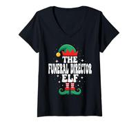 Femme Le Directeur des funérailles Elf Funny Christmas Matching Family T-Shirt avec Col en V