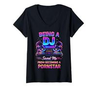 Femme Le Fait d'être DJ m'a sauvé de l'humour d'un père Disc-Jockey T-Shirt avec Col en V