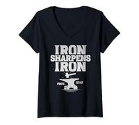 Femme Le Fer aiguise Les Proverbes en Fer 27:17 Christian Strength Gym T-Shirt avec Col en V