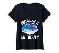Femme Le Freeride Amusant est ma thérapie pour Le Ski Alpin T-Shirt avec Col en V