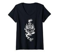 Femme Le génie Mystique Djinn se lève de sa Lampe Bold Line Art Magic T-Shirt avec Col en V