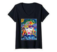 Femme Le Grand Départ, Dreamy Expression, Pop Art rétro et surréaliste T-Shirt avec Col en V