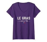 Femme Le Gras C'est La Vie ! pour Les Gros mangeurs ! T-Shirt avec Col en V, Violet, L