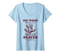 Femme Le Gros Bois Rend ce Castor Heureux T-Shirt avec Col en V