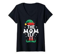 Femme Le Groupe Familial MOM Elf Funny Christmas Matching T-Shirt avec Col en V