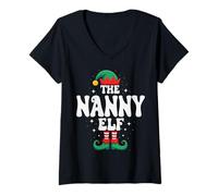 Femme Le Groupe Familial The Nanny Elf Funny Christmas Matching T-Shirt avec Col en V