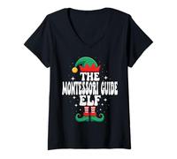 Femme Le Guide Montessori Elf Funny Christmas Matching Family T-Shirt avec Col en V