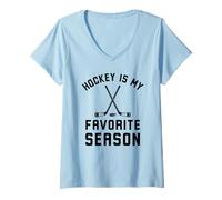 Femme Le Hockey est ma Saison préférée (Blague Amusante sur Un Joueur de Hockey) T-Shirt avec Col en V