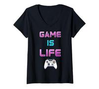 Femme Le Jeu C’est La Vie Contrôleur Style Audacieux T-Shirt avec Col en V