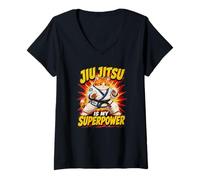 Femme Le Jiu-Jitsu, C'est Mon Super-Pouvoir - Chubby Grappling Cat T-Shirt avec Col en V