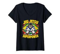 Femme Le Jiu-Jitsu, C'est Mon Super-Pouvoir - Funny Gorilla BJJ T-Shirt avec Col en V