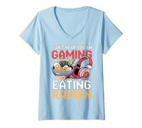 Femme Le Joueur ne Peut Pas Vous Entendre Jouer et Manger des Ramen Retro Pixel Art T-Shirt avec Col en V