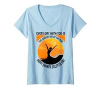 Femme Le Jour Le Plus Long Happy Summer Solstice Day Midsummer Païen T-Shirt avec Col en V
