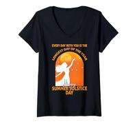 Femme Le Jour Le Plus Long Happy Summer Solstice Day Paganisme Midsummer T-Shirt avec Col en V