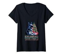 Femme Le Jour préféré de Mon Chien est Noël T-Shirt avec Col en V