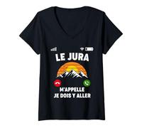 Femme Le Jura M'Appelle | Humour Montagne Randonnée Drôle T-Shirt avec Col en V