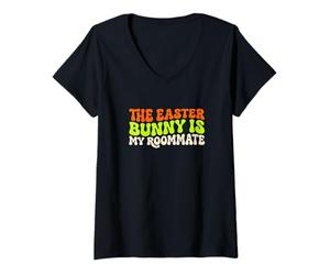 Femme Le Lapin de Pâques est Mon colocataire pour Les fêtes et Le Printemps T-Shirt avec Col en V