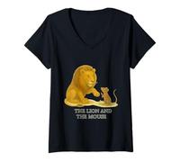 Femme Le Lion et la Souris Fable d'Ésope Classique T-Shirt avec Col en V