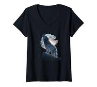 Femme Le Loup Audacieux se Tient Debout derrière Le Costume des Couleurs américaines T-Shirt avec Col en V