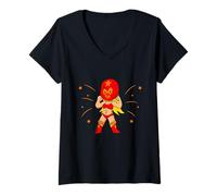 Femme Le lutteur Lucha Libre Mexique Luchadora BD T-Shirt avec Col en V