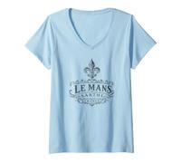 Femme Le Mans Sarthe France Ornée Fleur de Lis Noir T-Shirt avec Col en V