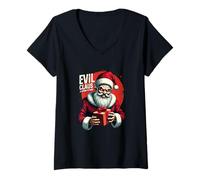 Femme Le Mauvais Noël Arrive en Ville - Père Noël Effrayant T-Shirt avec Col en V