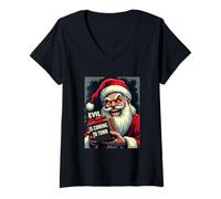 Femme Le Mauvais Noël Arrive en Ville - Père Noël Effrayant T-Shirt avec Col en V