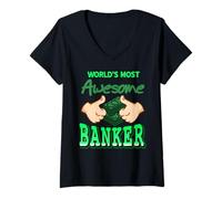 Femme Le Meilleur Banquier du Monde Style Humoristique T-Shirt avec Col en V