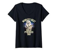 Femme Le Meilleur Papa des Pyrénées au Monde, Mignon Papa des Pyrénées T-Shirt avec Col en V