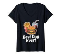Femme Le Meilleur Soda Burger Chips de ma Vie T-Shirt avec Col en V