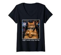 Femme Le Mode Nuit Amusant pour Chat est ma Routine T-Shirt avec Col en V