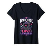 Femme Le Mode Sombre est Mon langage d'amour, Un Nerd Informatique rétro T-Shirt avec Col en V