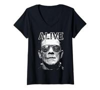 Femme Le Monstre de Frankenstein : Frankenstein Alive, Pop Art, Halloween T-Shirt avec Col en V