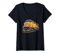 Femme Le Moteur Jaune de l'Union Pacific sur Les Rails T-Shirt avec Col en V
