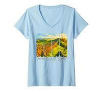 Femme Le Mur d'Hadrien Voyage en Angleterre Vacances murales d'Hadrien T-Shirt avec Col en V