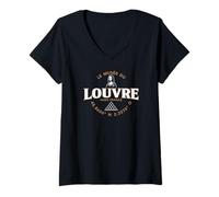 Femme Le Musée du Louvre Mona Lisa et Pyramide Coordonnées Français T-Shirt avec Col en V