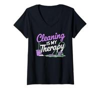 Femme LE NETTOYAGE DE LA MAISON, C'EST MA THÉRAPIE : Dépoussiérer, nettoyer et nettoyer T-Shirt avec Col en V