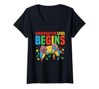 Femme Le Niveau de la Maternelle Commence 100 Jours de Construction de Briques d'école T-Shirt avec Col en V