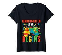 Femme Le Niveau de la Maternelle Commence 100 Jours d'école Master Builder T-Shirt avec Col en V
