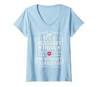 Femme Le nom Hennessy est Un nom Hennessy Que Vous ne comprendriez Pas T-Shirt avec Col en V, Bleu Céleste, XXL