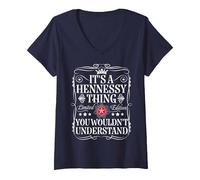 Femme Le nom Hennessy est Un nom Hennessy Que Vous ne comprendriez Pas T-Shirt avec Col en V, Bleu Marine, M