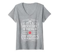 Femme Le nom Hennessy est Un nom Hennessy Que Vous ne comprendriez Pas T-Shirt avec Col en V, Gris Chiné, XXL