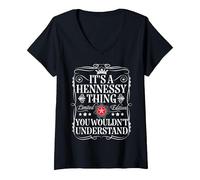Femme Le nom Hennessy est Un nom Hennessy Que Vous ne comprendriez Pas T-Shirt avec Col en V, Noir, XXL