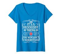 Femme Le nom Hennessy est Un nom Hennessy Que Vous ne comprendriez Pas T-Shirt avec Col en V, Saphir, L