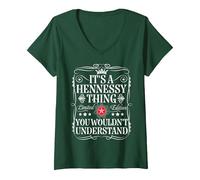 Femme Le nom Hennessy est Un nom Hennessy Que Vous ne comprendriez Pas T-Shirt avec Col en V, Vert Forêt, XXL