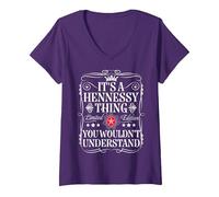 Femme Le nom Hennessy est Un nom Hennessy Que Vous ne comprendriez Pas T-Shirt avec Col en V, Violet, XXL