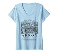Femme Le Patrimoine Industriel d'Akron Rencontre l'innovation Moderne. T-Shirt avec Col en V