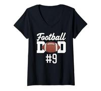 Femme Le père de Football numéro 9 est Le Plus Grand Fan, Son Fils, Son Supporter T-Shirt avec Col en V