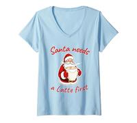 Femme Le Père Noël a Besoin d'un café au Lait pour Les premières Vacances de Noël T-Shirt avec Col en V